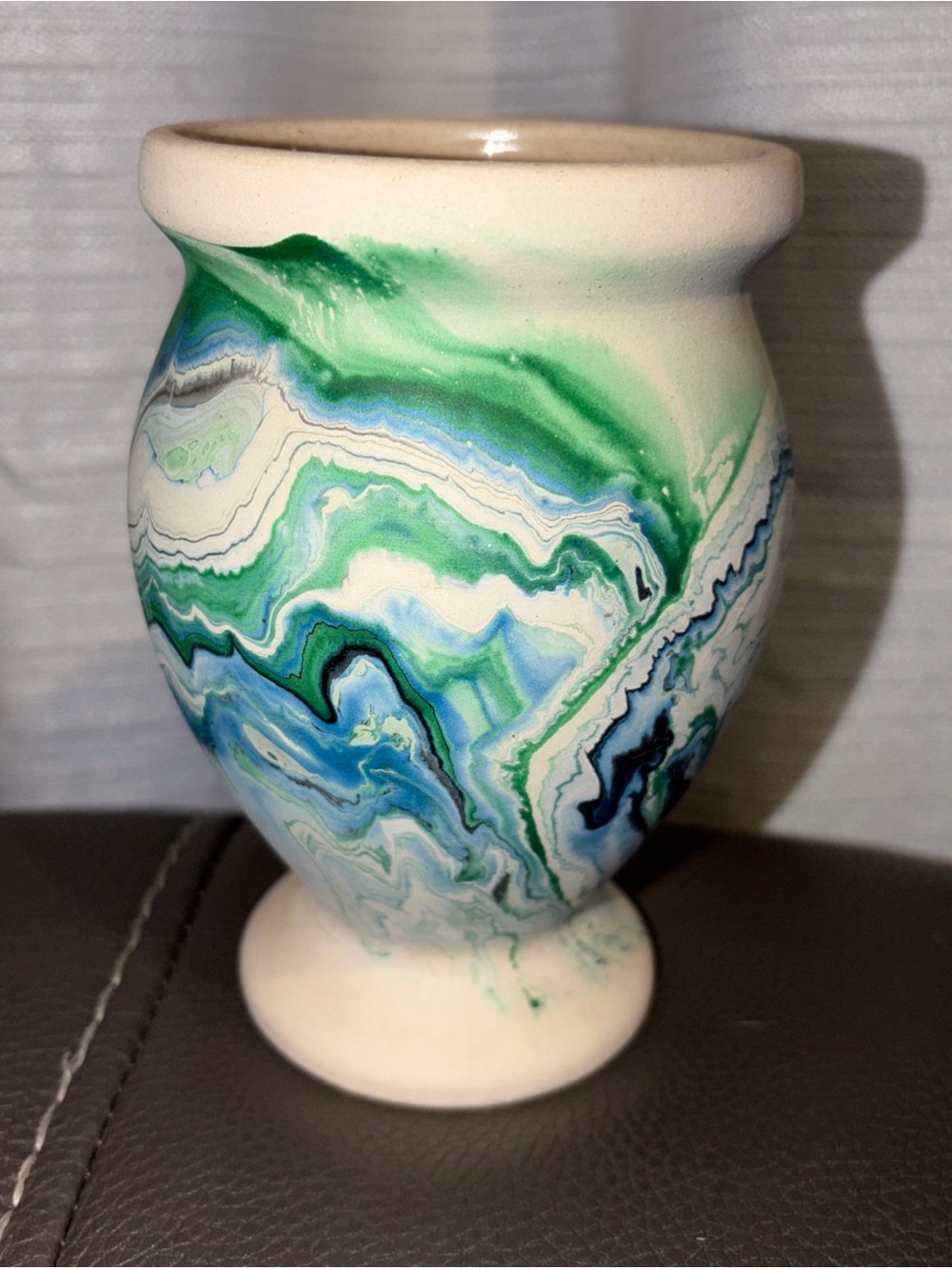 Nemadji Pottery Vase Swirl Teal Green 6” Southwestern